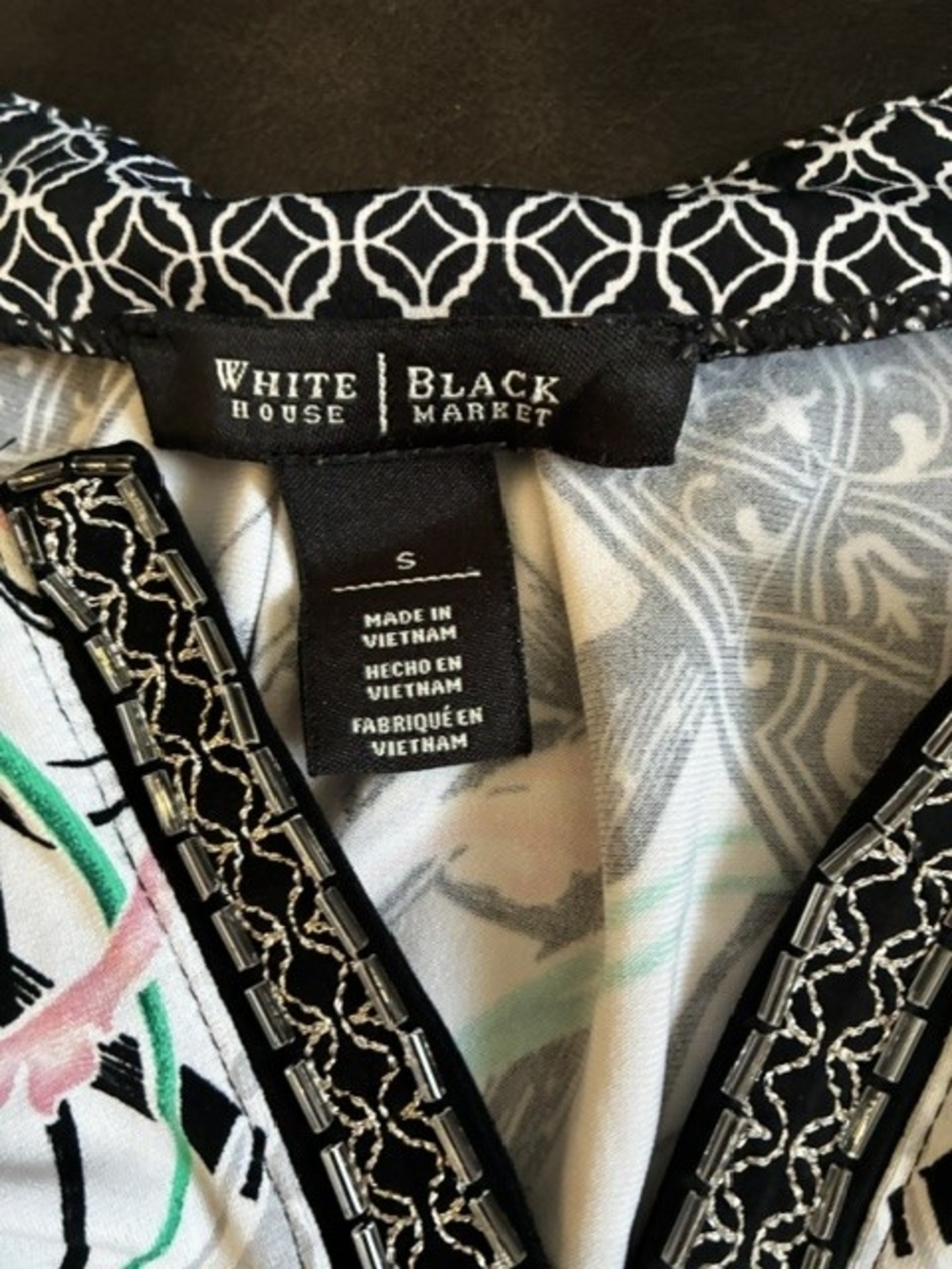 White House Black Market Black Cream Printed Halter Camisole - Picture 5 of 7